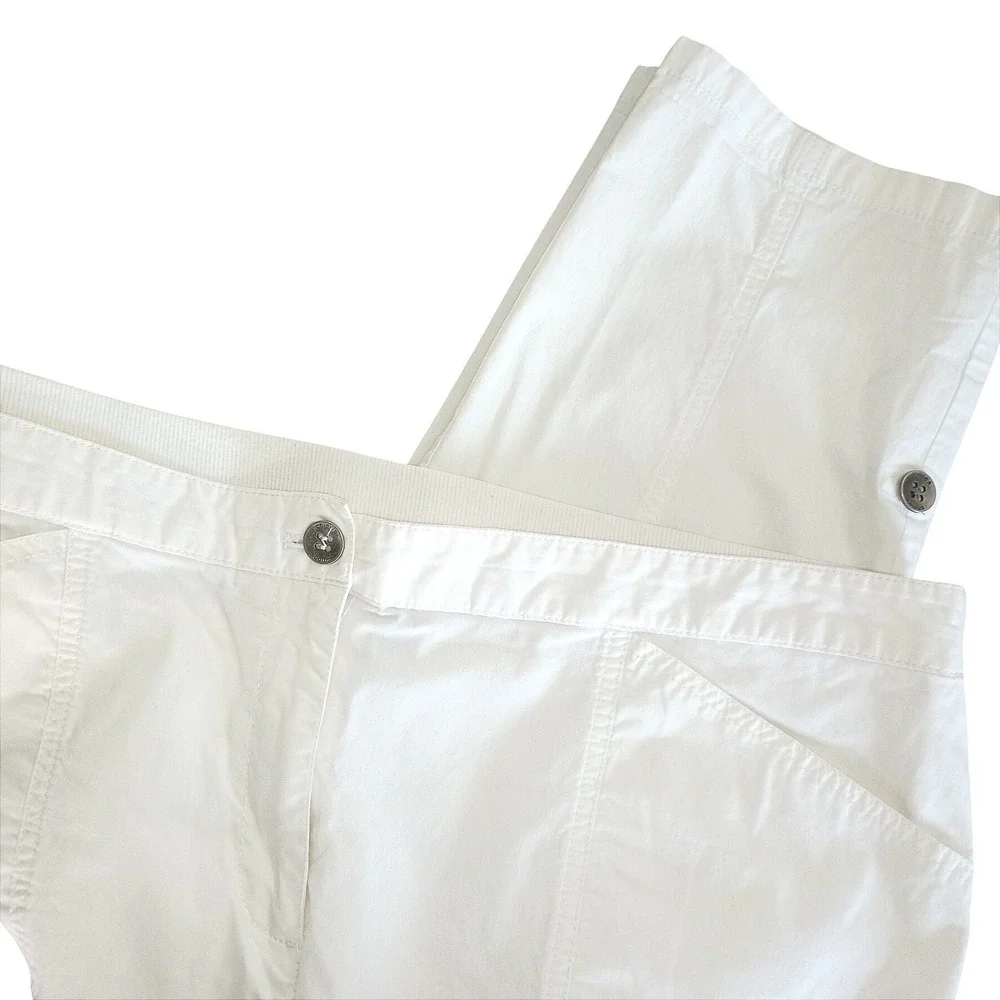 Chico's White Roll Tab Cropped Pants Size 3/US 16 Regular Elastic Waist Cotton